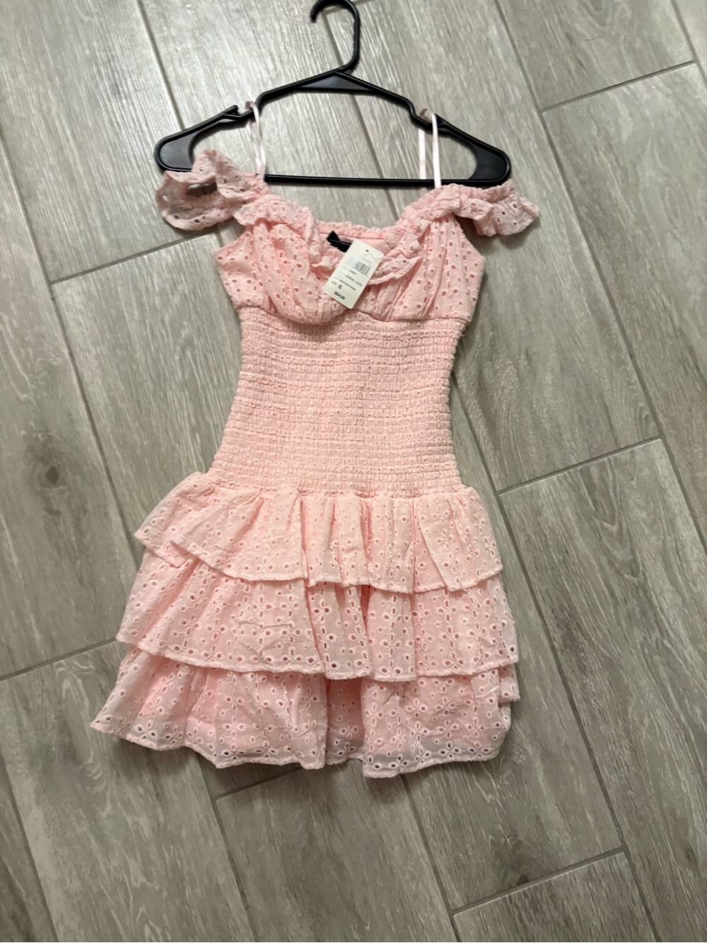 Windsor Pink Smocked Eyelet Ruffle Mini Dress